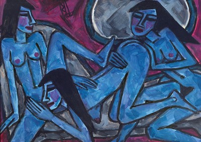 Berutscha, (Gurami Hagemann), 1945 - 2013, erotisches Aktgemälde des bekannten und gesuchten post-expressionistischen Künstlers, Öl/Malkarton, ...