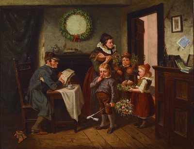 Rudolf Oppenheim, 1828 - 1898, Hofmaler aus Rudolstadt, "die Gratulanten", Öl/Lwd, feine lasierende Malerei, breite erzählende u. ...