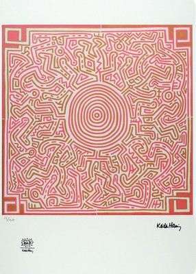 Keith Haring,1958-1990, Farblithographie auf Velin, num. 15/150, drucksigniert, mit Estate Stempel, dat. 1989, ca. 70 x 50 cm, Rahmen ca. 93 x 63 cm