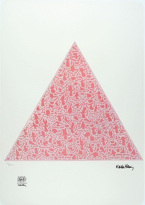 Keith Haring,1958-1990, Farblithographie auf Velin, num. 56/150, drucksigniert, mit Estate Stempel, ca. 70 x 50 cm, Rahmen ca. 93 x 63 cm