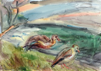 Loulou Albert-Lasard, 1885 Metz - 1969 Paris, "Canards", Aquarell/Papier, handsigniert, ca. 39 x 55 cm, unter Glas, Rahmen: 46 x 62 cm, ...