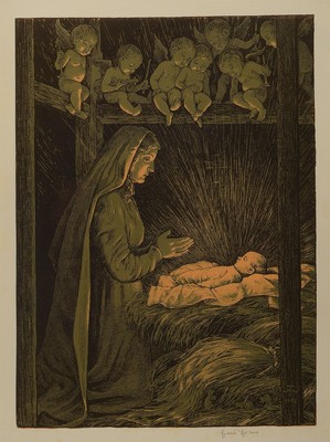 Hans Thoma, 1839 - 1924, Maria mit Jesuskind, 1903, in der Platte monogrammiert und dat., handsigniert, Blattmaß 49.5 x 36.5 cm, Rahmen: ca. 74x 54 ...