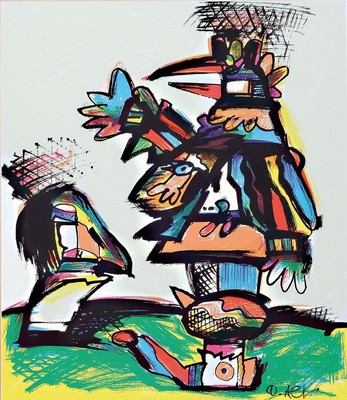 Otmar Alt, geb. 1940, abstrakter Vogel, Offset-Litho, handsigniert, ca. 45 x 40 cm, PP., unter Glas, Rahmen: 77 x 57 cm