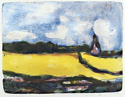 Klaus Fußmann, geb. 1938, Velbert, Lithografie, "Raps bei Esgrus",sign., num. 24/60, WVZ-NR. 470, unter Glas gerahmt, gesamt ca. 63x76 cm