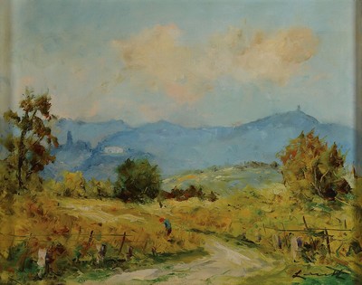 Robert Lauth, 1896-1985 Ludwigshafen, Blick vom Feuerberg auf Limburg, Öl/Malkarton, rechts unten signiert, ca. 40x50cm, R. ca. 54x64cm