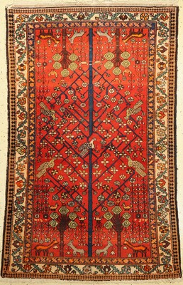 Bachtiari Baumteppich alt, Persien, um 1940, Wolle auf Baumwolle, ca. 200 x 123 cm, seltenes Design, EHZ: 2-3, feine Knüpfung, aubergine Highlights
