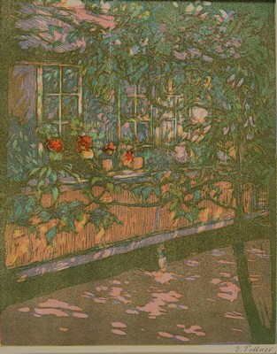 Emil Pottner, 1872-1942, 2 Farblithographien, beide handsigniert: Truthähne ca. 18x22cm und Hauswand ca. 28x21cm
