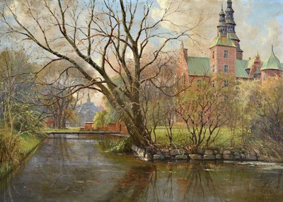 Hans Hilsoe, 1871-1942, dänischer Maler, wohl Schlosspark von Schloss Rosenborg, Öl/Lwd, re. unten signiert, ca. 53 x 74 cm, Rahmen: 65 x 85 cm