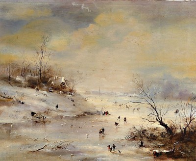 Niederländischer Künstler, um 1860/70, unleserlich signiert E. .leiner, Öl/Lwd, li. unten signiert, ca. 48x60 cm, Prunkrahmen, ca. 72 x 83 cm, l. ...