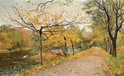 C. Schlichting-Carlsen, 1852 Flensburg-1903 Hellebaek, dänischer Maler, Parklandschaft mit Schwänen, Öl/Lwd, re. unten signiert und dat. 94, ca. ...