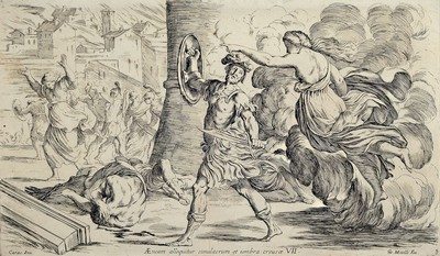 Guiseppe Maria Mitelli, 1663 - 1718, Kupferstich, L'enea vagante, bet. "Aeneam alloquitur simulacrum et umbra creusae VII", bez. GM. ...