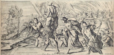 Guiseppe Maria Mitelli, 1634 - 1718, Kupferstich, "Eripit Aenas humeris ex hoste Parentem VI.", sign. GM Mitelli fec., ca. 25 x50 cm, ...