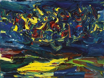 Harry Meyer, geb. 1960 Neumarkt/Oberpfalz, abstr. Landschaft, pastoser Farbauftrag auf Leinwand, Öl, rückseitig signiert Harry M. und dat. 10/2004, ...
