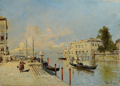 Virgilio Ripari, 1843 Asola - 1902 Mailand, Ansicht von Venedig, Öl/Lwd, signiert, leicht beschädigt bzw. li. mit Leinwand Beschädigung, ca. 36 x ...
