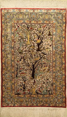 Hereke Seide fein Signiert, Türkei, ca. 50 Jahre, reine Naturseide, ca. 158 x 106 cm, (Metalboroschiert), EHZ: 2