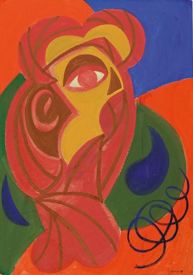 Bengt Orup, 1916 - 1996, schwedischer Künstler, Mischtechnik, abstr. Porträt, signiert, 60 x 42 cm, l. Altersspuren
