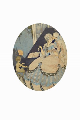 Gerda Wegener, 1885 - 1940, Pierrot mit Sängerin und Satyr, Litho, aquarelliert, in der Darstellung signiert und bez. Paris, altersbedingt gebräunt ...