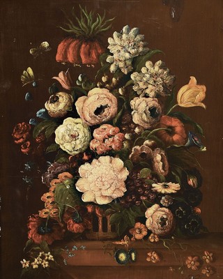 Anton Weiss, 1801 Falkenau-1851 Böhmisch Leipa, Üppiges Blumenstillleben, Öl/Holz, rechts unten signiert, mit Oberflächen- und Altersschäden, ...