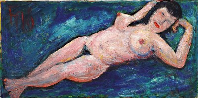 Fritz Börner, 1921-Brandis bei Leipzig-1985 Kaiserslautern, bekannter deutscher Expressionist, Schüler von Max Pechstein in Berlin, Hier: liegender ...