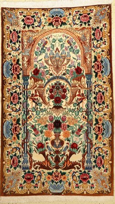Esfahan fein Signiert, Persien, ca. 50 Jahre, Korkwolle mit und auf Seide, ca. 190 x 115 cm, ca. 1,0 Mio. Kn/qm, (fachkundig gereinigt), EHZ: 2