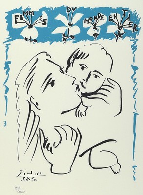 Pablo Picasso, 1881- 1973, Femme du Monde entier, Kunstdruck auf Bütten nach einem Gemälde von 1950, im Druck signiert, handnummeriert 424/1000, ...