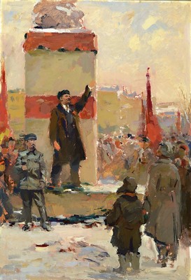 Evsei Isaakovich Reshin, 1916-1978, Lenin, Öl/Malkarton, rückseitig bezeichnet, dat. 1969, Rahmen, ca. 60x55 cm