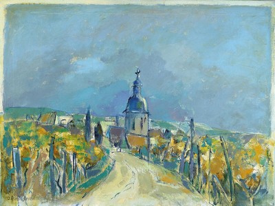 Ingeborg Brandner, geb. 1920, tätig in Dörrenbach, Ansicht aus der Pfalz, Öl/Lwd, links unten signiert, ca. 60x80cm