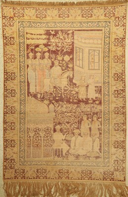 Feiner Kaisery Flosh antik, (Osmanische Szne),Türkei, Ende 19.Jahrhundert, Floshseide auf Baumwolle, ca. 196 x 139 cm, Selten,sammelwürdig, ...