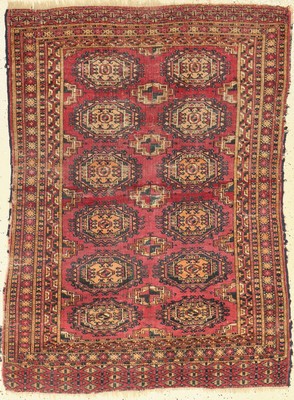 Tekke Bochara antik, Turkmenistan, 19.Jhd.,Wolle auf Wolle, ca. 128 x 94 cm, Alters und Gebrauchsspuren