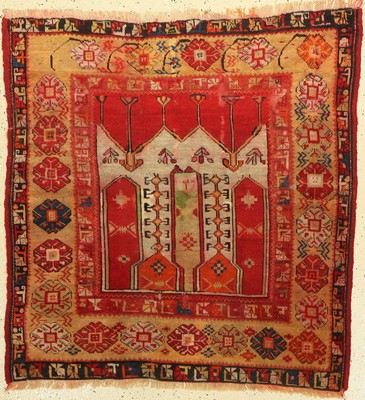 Zentralanatolischer Gebetsteppich antik, Türkei, um 1900, Wolle auf Wolle, ca, 109 x 102 cm, EHZ: 3-4