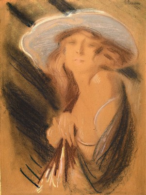 Bruno Beran, 1888 Brünn-1979 Palma de Mallorca, Porträt einer Frau mit Hut, Pastell auf Papier, rechts oben signiert, eine ähnliche Fassung dieses ...