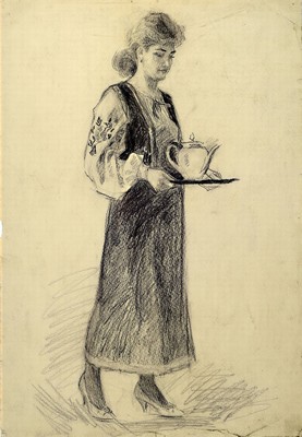 Iwan Iwanowicz Loboda, 1926 - 2017, Ukrainerin in Tracht, Kohlezeichnung auf Papier, 1968, rückseitig signiert und dat., ca. 50 x 34.5 cm, l. ...