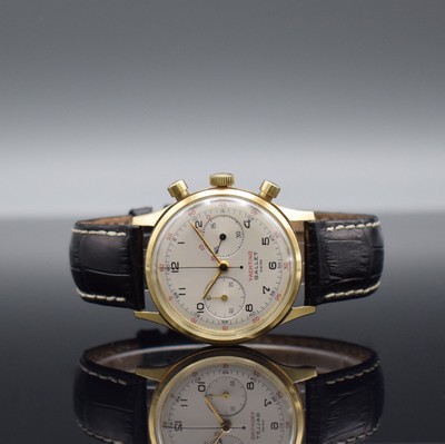 GALLET Yachting-Chronograph im verschraubtem GG 585/000 Gehäuse mit Kal. Excelsior Park 4- 68, Schweiz um 1960, 2-teil. Geh., silb. Zifferbl. m. ...