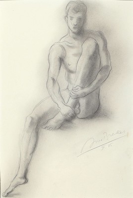Arno Breker, 1900 - 1991, Litho, Männerakt, re. u. signiert und dat. III 85, Papier leicht verletzt, ca. 36 x 23 cm, Rahmen