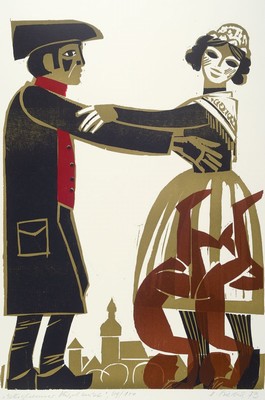 Heinz Friedrich, 1924-2018 Schwetzingen, Fröhlich Pfalz, Sieben pfälzer Feste dargestellt in farbigen Holzschnitten, 1973, Mappe mit 7 ...