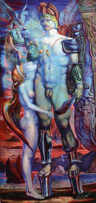 Ernst Fuchs, 1930-2015, "Perseus" Giclee druck auf Lwd, handsigniert und num. 229/300, ca. 92x44cm