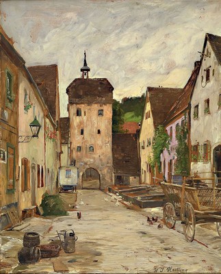 Wilhelm Jakob Hertling, 1849 Katzenelnbogen- 1926, Stadttor, Öl/grobe Leinwand, re. u. signiert, ca. 60 x 48 cm, Rahmen: 60 x 48cm Rahmen: 78 x 67 cm
