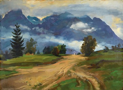 Martin Ritter, 1905 Glauchau - 2001, war ansässig in Neustadt/Wstr., Studium in Breslau, "Viehweg in den Kapaten", verso betitelt und dat. ...