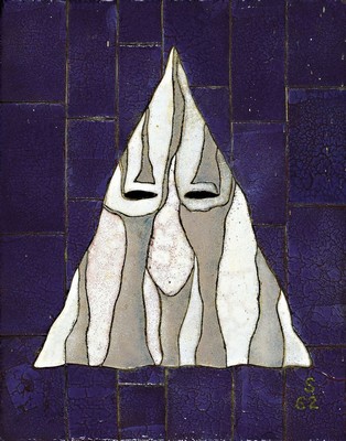 Hermann Schütte, 1893 Osnabrück-1973 Hamburg, Maske, Email auf Kupfer, monogrammiert S und dat. 62, ca. 37x29cm