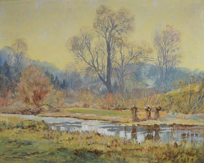 Max Ohmayer, 1903 Rothenburg-1970 Rosenheim,Frühling im Taubertal, rückseitig so betitelt, Öl/Lwd, links unten signiert und bez. Rotheburg ...