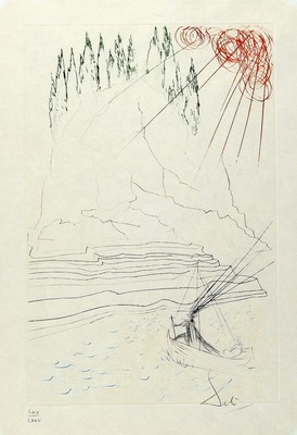 Salvador Dali (1904-1989), Farb- Kaltnadelradierung, "Le Combat avec le Morhoult" Nr. 408, aus der Serie "Tristan et Iseult", ...