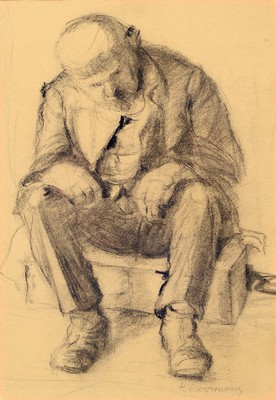 Hans Purrmann, 1880 Speyer-1966 Basel, sitzender Mann, Lithographie, rechts unten handsigniert, Papier gebräunt, ca. 32x22cm, u.Gl., R. ca. 42x32cm