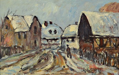 Fredo Bley, 1929 Mylau-2010 Reichenbach im Vogtland, verschneite Dorfansicht, Öl/ Hartfaser, rechts unten signiert und dat. 78. ca. 33x53cm, R. ca. ...