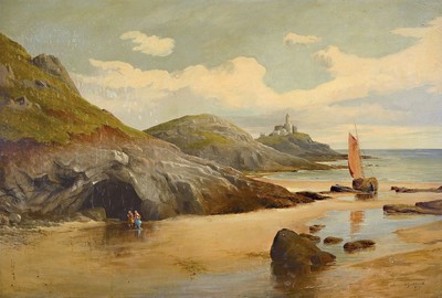Walter W. Goddard, britischer Maler, 1858 - 1933, felsige Küstenansicht, Öl/Lwd, re. u. signiert, doubliert bzw. ältere Restauration, stärker ...