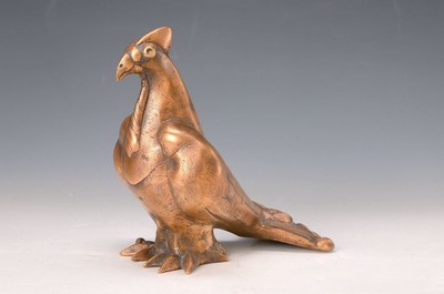 Gernot Rumpf, 1941 Kaiserslautern, zwei Bronzeskulpturen, Tauben-Ehepaar, Ehemann mit Kravatte und Ehering, Ehefrau mit kleinem Krönchen und ...