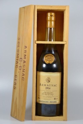 Armagnac 1934, Charles de Squeyre, 70 cl, 44%, später abgefüllt, Holzkiste