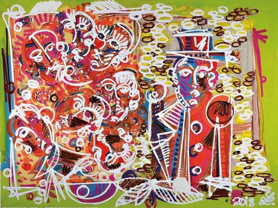 Leon Löwentraut, geb. 1998, "Reduced Inequalities" ,2018, Pigmentdruck und Acryl auf Bütten, von Hand übermalt, handsign., num. 4/50, ...