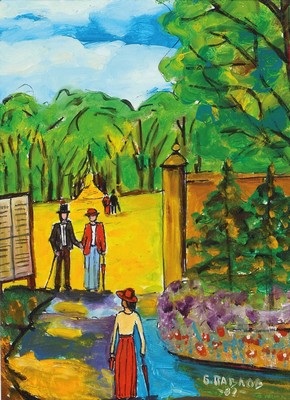 Boris Pavlov, 1928 Belvas, Lettland-2005, Titel: Park in der Gascogne-Südwest Frankreich, Öl/Karton, sign., dat. 82, verso mit der Bestätigung des ...