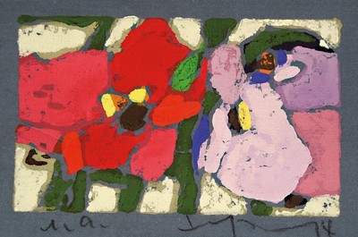 Klaus Fussmann, geb. 1938 Velbert, Rosen rot, lila, Farblinolschnitt, num. e.a., sign., ca. 13x18 cm