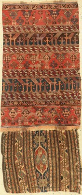 Konvolut aus 2 Schahsavan Mafraschteilen, Persien, 19.Jhd,Wolle auf Wolle,Ca,87 x 57 cm und ca, 56 x 45 cm,EHZ: 4